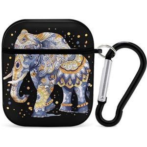 Olifant Boho Patroon Leuke Case Voor AirPods 2&1 Schokbestendige Beschermende Hoofdtelefoon Gevallen Cover Met Sleutelhanger Voor Mannen Vrouwen