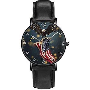 Ster Stijlvolle Gier Vliegen Draagt USA Vlag Klassieke Patroon Horloges Persoonlijkheid Business Casual Horloges Mannen Vrouwen Quartz Analoge Horloges, Zwart