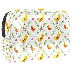 Gele Vogels Make-up Bag Rits Pouch Travel Cosmetische Organizer voor Vrouwen en Meisjes, Multi kleuren 01, 18.5x7.5x13cm/7.3x3x5.1in, Schoonheidskoffer