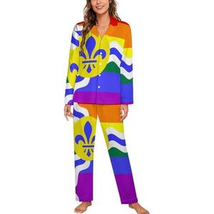 St. Louis Gay Pride Vlag Lange Mouw Pyjama Sets voor Vrouwen Klassieke Nachtkleding Nachtkleding Zachte Pjs Lounge Sets
