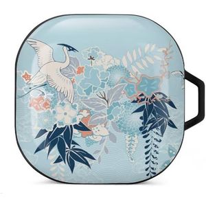 Japanse kimono met kraan en bloemen oordopjes hoesje compatibel met Samsung hard shell beschermhoes zwart stijl