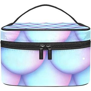 Glanzende Sterrenblauw Paars Roze Zeemeermin Schaal Make-up Organizer Bag, Reizen Make-up Tas Organizer Case Draagbare Cosmetische Tas voor Vrouwen en Meisjes Toiletartikelen, Meerkleurig, 22.5x15x13.8cm/8.9x5.9x5.4in