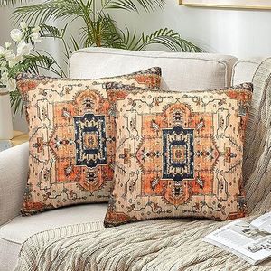 Chicamy Bohemian kussensloop 40 x 40 cm Indiase boho-stijl dubbelzijdig linnen kussenslopen natuurlijke landelijke stijl kussenhoes decoratief kussen oosterse kussens decoratief voor bank woonkamer