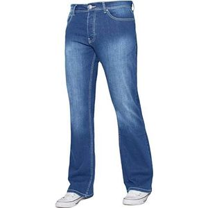 Enzo Heren bootcut wijde pijpen jeans stretch bel uitlopende denim broek alle taille maten, Lichtblauw, 32W / 34L