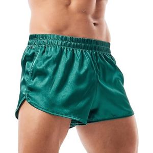 Amy Coulee satijnen boxershorts heren pyjamabroek kort, groen, L