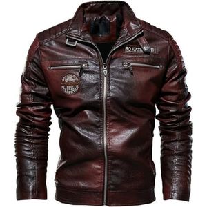 SHAIYOU Mannen PU Faux Lederen Motorfiets Bomberjas, Winter Mannen Biker Fluwelen Voering, voor Rijden Een Motorfiets, Fancy Dress Feesten, Uitjes, Trips, Et, Rood, 4XL