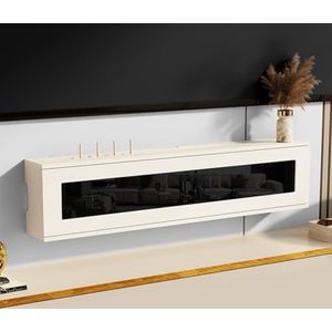 XCLOOZGL Houten Wifi-Router Opbergdoos Verbergkast Plank Decoratieve Routerverstopper Kast Voor Kabelmodem Internetuitlaat Afdekking Opbergkast Wandgemonteerd Massief Hout,Beigeb,100X11X21cm