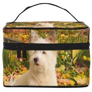 Westie Herfst West Highland White Terrier Honden, Make-up Tas Cosmetische Tas Draagbare Reizen Toilettas Potlood Case, zoals afgebeeld, Eén maat