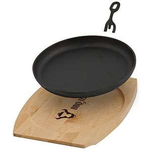 BBQ-Toro gietijzeren serveerpannetjes met houten onderlegger (1 stuk) | diameter 22 cm - rond | reeds ingebrand - voorbereid | grillpannetjes met afneembaar handvat | gietijzeren pan, paellapan