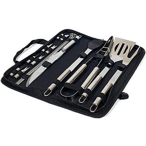 Krumble 18-delige barbecue set -Inclusief opbergtas - BBQ accessoires - Vleesmes - Mes - Barbecue gereedschap - BBQ tang - RVS