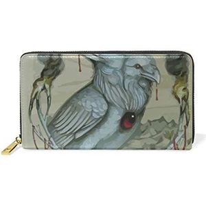 Grijze vogels kunst schilderij portemonnee echt lederen rits munt telefoon portemonnee koppeling voor vrouwen
