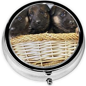 Kleine Duitse Herder Hond Gedrukt Ronde Pillendoos Draagbare Reizen Geneeskunde Kleine Pil Case met 3 Compartiment voor Pocket Portemonnee