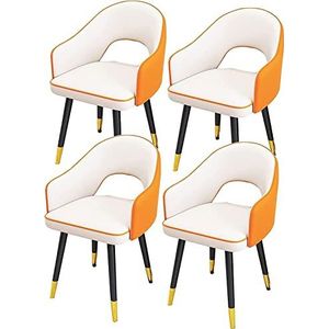 GEIRONV Moderne eetkamerstoelen set van 4, waterdichte lederen stoelen hoge rugleuning gewatteerde zachte zitting woonkamer fauteuils stoelen koolstofstalen poten Eetstoelen (Color : White+yellow, S