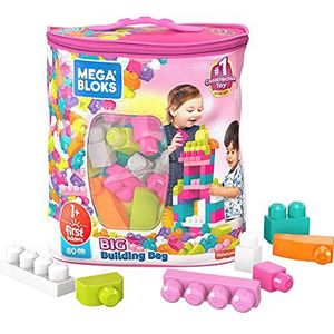Mega Bloks 80-delige bouwset met roze ecologische tas, babyspeelgoed + 1 jaar (Mattel DCH62)