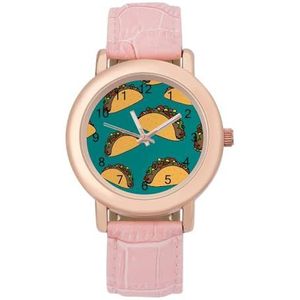 Blauw Patroon Met Tacos Horloges Voor Vrouwen Mode Sport Horloge Vrouwen Lederen Horloge