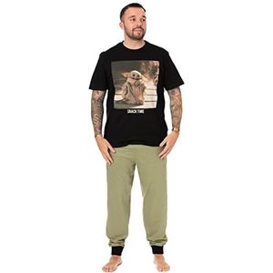 Star Wars Mandolorian pyjama voor heren | Baby Yoda Character Lounge Broek en T-Shirt Zwart/Kaki PJ Set | Nachtkleding Cadeaus voor hem Fan Merchandise