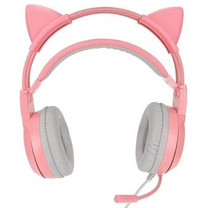 Cat Ear Gaming Headset, Zachte Kunstleren Oorschelpen Gaming Over Ear Headset Omnidirectioneel Plug and Play ABS for PC for XboxOne for Jongens (Blauw)(Pink)