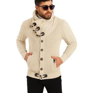 Leif Nelson Gebreid herenvest met knopen in regular fit, cardigan met lange mouwen, ideaal voor casual en zakelijke looks, lichtbeige, S