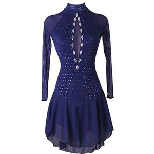 Kunstschaatsjurk For Meisjes Coltrui Schaatskostuums Lange Mouwen, Rugloze Chiffon Zwierige Rok(4XL)