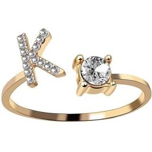 Damesmode 26 Initialen Ring Goud Stapelbaar Naam AZ Alfabet Ring Mode-sieraden Paar Cadeau (Color : Gold Color_K)