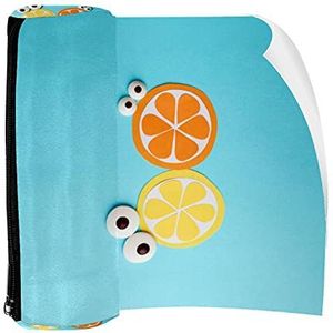 Potlood Case Pen Tas Houder met Rits Coin Organizer Tassen Make-up Cosmetische Pouch voor Vrouwen Tiener Meisjes Jongens Kinderen, Zomer Fruit Leuke Ogen Citroen Oranje