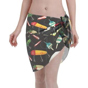 Vissen lokken print elegante strand wrap, bikini cover-up, badmode jurk, voor vrouwen, perfect voor zwembad en resort zwart, Zwart, one size