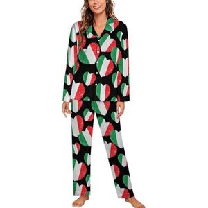 Italië Hart Retro Vlag Lange Mouw Pyjama Sets Voor Vrouwen Klassieke Nachtkleding Nachtkleding Zachte Pjs Lounge Sets