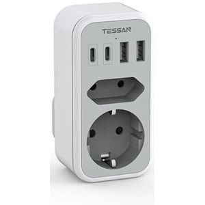 Reisadapter UK/Engeland Met 3USB 1USB C (3.4A), 1 Stopcontact, Stekkeradapter Type G Voor Duitsland, Ierland, Dubai, Maldives, Qatar