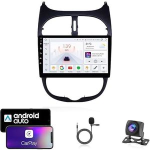 9 Inch Autoradio Compatibel voor Peugeot 206 2001-2008 met GPS Navigatie CarPlay Android Auto Acht-Core 4G Bluetooth WiFi MirrorLink Stuurwiel Afstandsbediening(T5 8 Core 4G+Wifi 6G+128G)