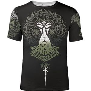 Nordic Thor's Hammer Yggdrasil Tattoo T-shirt, Unisex Viking 3D Odin Crow Fenrir Wolf Rune Print Korte Mouw, Zomer Strand Casual Harajuku Pagan T-shirt (Color : Viking 1, Size : 4XL)