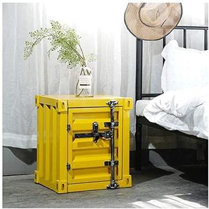 Nachtkastje Salontafel Smeedijzeren Nachtkastje Container Industrieel Wind Nachtkastje Met Slot Opbergkast Creatieve Nachtkastje Bijzettafel Bedtafel (Color : D-Yellow)