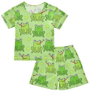 YOUJUNER Kinderpyjama set groene kikkerpatroon T-shirt met korte mouwen zomer nachtkleding pyjama lounge wear nachtkleding voor jongens meisjes kinderen, Meerkleurig, 6 jaar
