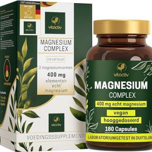 Vitactiv Magnesium complex - triple magnesium complex van organisch magnesiumcitraat, magnesiumoxide en magnesiumcarbonaat, 400 mg echt elementair magnesium per portie - 180 capsules, veganistisch