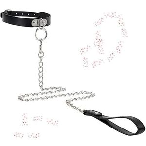 Zwarte Ijzeren Ring Lederen Luxueuze Kraag Lange Koordband Met Verstelbare Grootte Originele Geschenk