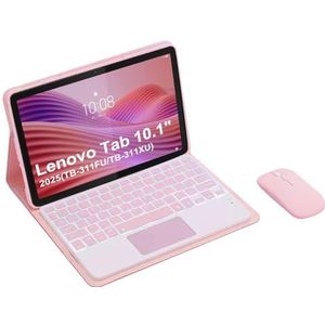 Toetsenbordhoes voor Lenovo Tab 10,1 inch 2025 (TB-311FU/TB-311XU), met Bluetooth-toetsenbord met 7 kleuren met touchpad, zachte TPU-achterkant, Bluetooth-muis, roze