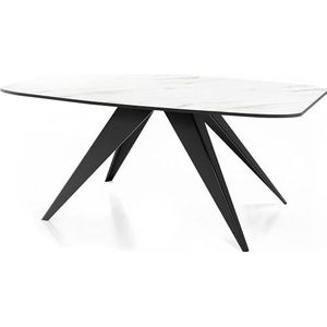WFL GROUP Eettafel Foster in industriële stijl, rechthoekige tafel, uittrekbaar van 180 cm tot 220 cm, gepoedercoate zwarte metalen poten, 180 x 90 cm (wit marmer, 160 x 80 cm)