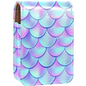 Gepersonaliseerde Lipstick Case Draagbare Make-up Tas Cosmetische Pouch Lippenstift Houder Make-up Organizer Mermaid Schaal Paars Patroon, Meerkleurig, 9.5x2x7 cm/3.7x0.8x2.7 in