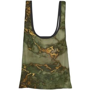 Boodschappentassen, Herbruikbare boodschappentassen Opvouwbare Tote Bags Grote Wasbare Draagtas,Luxe Groen en Gouden Marmer, zoals afgebeeld, Eén maat