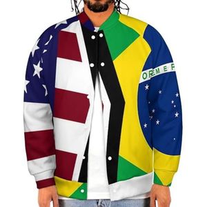 Amerikaanse en Braziliaanse Vlag Grappige Mannen Baseball Jacket Gedrukt Jas Zacht Sweatshirt voor Lente Herfst