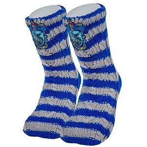 Harry Potter Slipper Sokken – Faux Fur gevoerd antislip warm & comfortabel Hogwarts House, Blauw zilver, one size