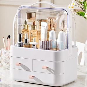 RMAN® Makeup Organizer Stof-Waterbestendig Make-up Organizer met 3 Lades Parfum Organizer Voor Geschenken, Parfum, Skincare, Lipsticks (Roze)