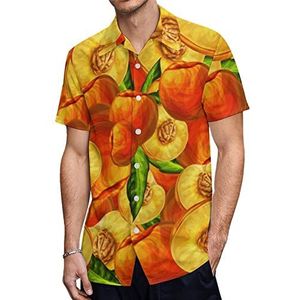 Perzik Fruit Patroon Heren Hawaiiaanse Shirts Korte Mouw Casual Shirt Button Down Vakantie Strand Shirts 2XL