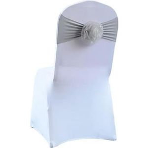 Elastisch Grenadi Lint Strik Bloem Stoel Knoop Cover Rugsjerpen for Hotel Banket Bruiloft Evenement Decoratie(Gray-a)