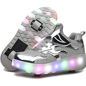 Jongen Meisje Schoenen met Wielen Kinderen 7 kleuren LED Lichten Rolschaatsen USB Opladen Lichtgevende Schoenen Dubbel Wiel Skeelers Buitenshuis Gymnastiek Rennen Schaatsschoenen