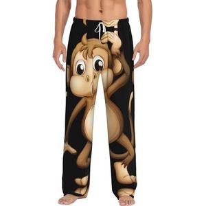 Leuke Monkey Heren Lange Lounge Wear Broek Nachtkleding Pyjama Bottoms Nachtkleding Met Zakken En Trekkoord, Wit, S