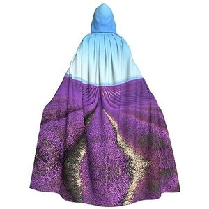 Carnavalcape met capuchon voor dames en heren, volledige lengte, cosplay-kostuum, mantel, 185 cm, romantische lavendel