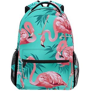 Jeansame Rugzak School Tas Laptop Reistassen voor Kids Jongens Meisjes Vrouwen Mannen Tropische Flamingo Palm Boom Bladeren Vogels Zomer