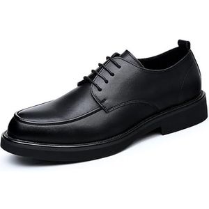 Geklede schoenen for heren met veters, ronde neus, veganistisch lederen schort, teen, rubberen zool, antislip, feest (Color : Black, Size : 38 EU)