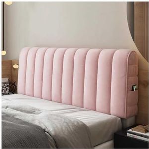 Dikke hoofdbordhoes for tweepersoonsbed, fluwelen stofdichte stretch effen kleur gewatteerde hoofdeindehoezen for slaapkamerdecoratie, wasbaar(Pink,180cm)