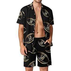 American Football Hawaiiaanse bijpassende set voor heren, 2-delige outfits, button-down shirts en shorts voor strandvakantie